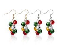 PH PandaHall 2 Pairs Colorful Christmas Earring Jingle Bell Dangle Earrings Red Green Tinkle Bell Earrings Ornament Chain Dangle Drop Earring for Women Christmas Festive Jewelry Gifts, Platinum/Golden
