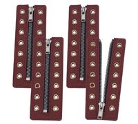 PH PandaHall 2 Pairs Leather Lace-in Boot Zipper Inserts, 7 Holes Eyelets Zipper Boot Laces No Tie Shoe Laces for Adults Men Women Tieless Shoe Sneakers Laces Repair DIY, Deep Red 6.1 x 2 Inch