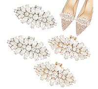 PH PandaHall 2 Pairs Shoe Clips, Rhinestone Crystal Metal Shoe Clips Horse Eye Shape Shoe Buckles Sparkling Shoes Jewellery Charms for Wedding Bride Party Women Shoe Decoration, Golden/Platinum