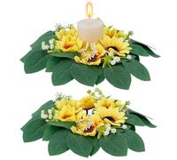 PH PandaHall 2 Pcs 11.8 Inch Artificial Sunflower Candle Ring Mini Spring Summer Wreath, Rustic Floral Pillar Candle Holder Garland for Home Table Window Farmhouse Wedding Party Centerpieces Decor