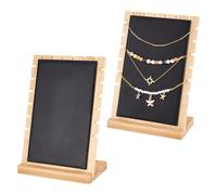 PH PandaHall 2 Sets Wooden Necklace Display Stand Necklace Holder Necklaces Display Rack Multiple Chains Organizer Holder with Leather Panel for Jewellery Stores Selling Vendors Retail Showcase, Black