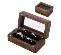 PH PandaHall 2 Slots Walnut Wooden Ring Box Wedding Ring Holder with Window Rings Display Holder Rectangle Rings Bearer Boxes Jewellery Storage Cases for 2 to 4 Rings Proposal Engagement Anniversary