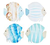 PH PandaHall 2 Styles 4pcs Wood Fish Wall Decor Ocean Wall Hanging Beach Walls Art Decor Coastal Theme Walls Sculpture Seaside Ornaments for Home Bedroom Beach Lake House, 24.6x23.8cm