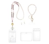 PH PandaHall 2 Styles Bling Beaded Retractable Lanyard Adjustable Beads Lanyard with 2pcs ID Card Badge Holder and 1pc Mobile Phone Lanyards Patch for Women ID Badges Keys Teacher Nurse Office Worker