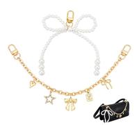 PH PandaHall 2 Styles Gold Decorative Bag Chain Bow Bag Charms, 11.8 inch Purse Extender Chains 4.8 inch Pearl Bow Keychain Bags Charm for Handbags Shoulder Bags Wallets Decoration