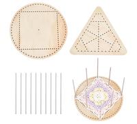 PH PandaHall 2 Styles Wooden Lace Loom Lace Weaving Kit with 10pcs 304 Stainless Steel Rods Round Crochet Board Triangle Knitting Base for Craft Making Beginners Woven Knitted Supplies