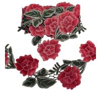 PH PandaHall 2 Yards Rose Lace Fabric Applique, 12cm Wide Peony Sew on Patches Lace-Ribbon Embroidered Applique Ribbon Floral Laces Trim Vintage Ribbons for Sewing Wedding Dresses Clothes