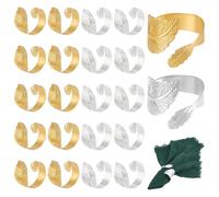 PH PandaHall 20 Sets Leaf Napkin Rings Gold Napkin Holder Adornment Silver Table Napkin Rings Metal Napkin Ring Holders for Wedding Anniversary Birthday Party Dining Table Decorations