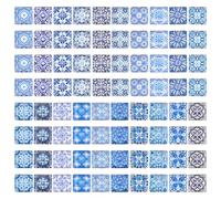 PH PandaHall 20 Styles 80pcs Square Glass Cabochons 15mm Flower Pattern Mosaic Tiles Cabochon Blue White Flat Back Glass Dome Cabochons for Picture Frames Flowerpots Earrring Jewellery