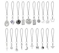 PH PandaHall 20 Styles Aesthetic Phone Charms Spiderwebs Hanging Pendants Dice Tarot Cards Mobile Straps Moon Star Flowers Cell Phone Pendants for Decoration Phones Backpack Wallet Keychain