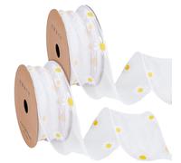 PH PandaHall 20 Yards 2 Inch White Daisy Trim Floral Organza Ribbon Polyester Daisy Trim Lace Ribbon for Wedding Gift Wrapping Christmas Crafts Bows Homecoming Decor Gift Wrapping, 2 Rolls/Set