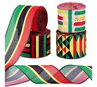 PH PandaHall 20 Yards 4 Styles Kwanzaa Ribbon Black History Ribbon African American Kwanzaa Wreath Bows for Front Door Kwanzaa Party Decor Indoor Outdoor Wall Tree Topper Ornament, 64mm