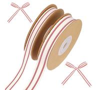 PH PandaHall 20 Yards Red and White Stripe Ribbon 2 Sizes 10mm/15mm Wide Cotton Ribbon Red Stripe Ribbon Grosgrain Ribbon for Gift Wrapping Crfats Sewing Home Party Wedding Decoration