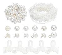 PH PandaHall 20 Yards White Wedding Dress Button Loops Petite Braid Trim Tassel Fringe Lace Trim with 60pcs Pearl Buttons Sewing Dress Zipper Extender for Costume Crafts Sewing Wedding Bridal Dress