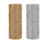 PH PandaHall 200m Metallic Thread Cord 1mm Christmas Twine String Gold and Silver Decorative Thread Sparkle Thread Ribbon Present Wrapping Cord for Christmas Crafting DIY Gift Wrapping Decoration
