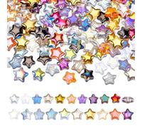 PH PandaHall 200pcs 10 Colours Glass Star Beads 8mm 10mm Electroplated Crystal AB Colour Craft Colourful Flat Loose Spacer Beads for DIY Jewellery Bracelet Necklace Earring Making Crafting