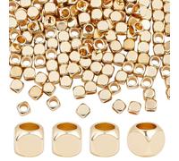 PH PandaHall 200PCS 14K Gold Plated Cube Beads 4mm Cornerless Cube Beads Square Metal Spacer Bead Large Hole Long-Lasting Spacers for Stackable Bracelet Necklace Keychain DIY Jewellery Making