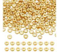 PH PandaHall 200pcs 18K Gold Spacer Beads, 4mm Flat Round Golden Beads Stainless Steel Disc Loose Bead Slice Bead Metal Spacers for DIY Jewellery Earrings Bracelet Necklace Making Crafting Hole: 1.5mm