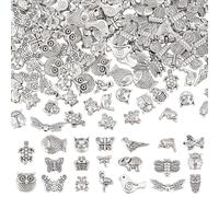 PH PandaHall 200PCS 20 Styles Tibetan Silver Bead Metal Spacer Beads Alloy Butterfly Owl Bird Dragonfly Bees Beads Charms Animal Loose Spacer Bead for DIY Women Jewelry Crafts Making Supplies