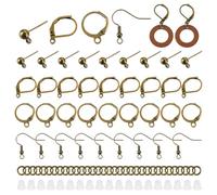 PH PandaHall 200pcs Antique Bronze Ear Wire Hooks Ball Post Stud Earrings French Leverback Earring Hooks with 200pcs Jump Rings 100pcs Earrings Backs for Jewellery Making