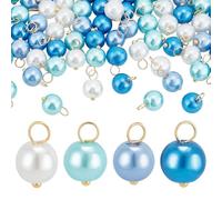 PH PandaHall 200pcs Blue Glass Pearl Charms 4 Colors 8mm Pearl Pendants Round Ball Beads Pearlized Glass Charm for Ocean Summer Jewellery Making DIY Bracelets Earrings Necklaces Crafts