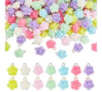 PH PandaHall 200pcs Colorful Rose Charms Acrylic Flower Pendants, 15x12mm Floral Decor Charms Flower Bead Pendants for Earrings Necklace Bracelets Jewelry Making DIY Crafts, Hole: 2.5mm