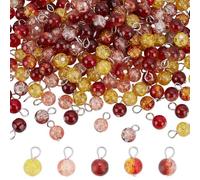 PH PandaHall 200pcs Crystal Dangle Charms 5 Colors Crakle Glass Beads Charm 8mm Autumn Drops Charms Round Fall Charm with Loops for Jewelry Making Necklace Earring DIY Craft Bracelet Keychain