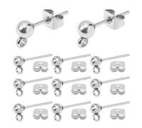 PH PandaHall 200pcs Earring Posts Earring Making Kit Stainless Steel Posts Ball Stud Earrings, Round Ball Ear Pins with Butterfly Back for Dangle Earrings Jewellery Making 15x7mm, Pin: 0.8mm
