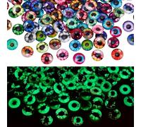 PH PandaHall 200pcs Glass Cabochons Eyes 50 Styles Glow in The Dark Eyes, 12mm Half Round Flatback Luminous Animal Eye for Clay Doll Making Art Props Photo Cameo Jewellery Making