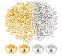 PH PandaHall 200pcs Heishi Beads, 2 Colors 4mm Flat Round Spacer Beads Metal Loose Beads Spacers for Heishi Clay Beads Summer Stackable Necklace Bracelet Jewelry Making, Platinum Golden
