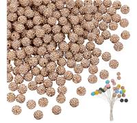 PH PandaHall 200pcs Rhinestone Beads 10mm Brown Crystal Beads Disco Ball Beads Polymer Clay Beads Glitter Round Beads Loose Beads for Friendship Bracelet Necklace Earring Jewelry Craft Making