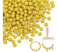 PH PandaHall 200pcs Rhinestone Beads 10mm Crystal Beads Disco Ball Bead Glitter Round Bead for Friendship Bracelet Necklace Earring Jewelry Craft Making, Citrine
