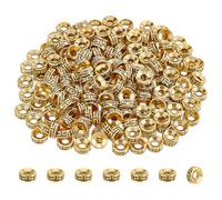 PH PandaHall 200pcs Tibetan Style Alloy Round Beads, Antique Golden, 7.5mm x 3mm, Perfect for Jewellery Making