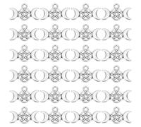 PH PandaHall 200PCS Triple Moon Goddess Charms Anique Silver Pentagram Moon Pendants 13x22mm Vintage Pentacle Crescent Charms Metal Moon Star Pendant for Jewellery Making Necklace Bracelet