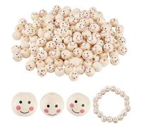 PH PandaHall 200pcs Wood Beads, 12mm Smiling Face Wooden Beads Wooden Loose Beads Ball Head Beads with 3mm Hole Spacer Beads for DIY Bracelet Necklace Jewellery Macrame Making Hair Crafts Christmas