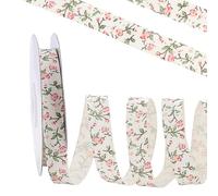 PH PandaHall 20m Flower Printed Ribbon Pink Floral Ribbon 15mm Wide Flower Pattern Cotton Ribbons Vintage Decorative Ribbons for Gift Wrapping Bow Wreath Bouquet Sewing DIY Crafts