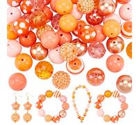 PH PandaHall 20mm Bubblegum Beads 50pcs Fall Chunky Bead Orange Acrylic Beads Large Rhinestone Pearl Bead for Jewellery Making Autumn Halloween Bracelet Garland Necklace Pen Bag Chain