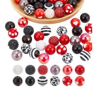 PH PandaHall 20mm Bubblegum Beads 50pcs Red Black Beads 20mm Large Pen Bead Chunk Acrylic Bead for Jewellery Making Christmas Halloween Keychain Wedding Party Decoration