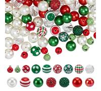 PH PandaHall 20mm Christmas Beads 86pcs Red Green Chunk Bead Large Focal Bead Bubblegum Beads with Bells for Xmas Jewellery Making Decoration Necklace Bracelet Keychain Beadable Pens DIY Craft