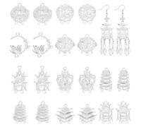 PH PandaHall 20pcs 10 Styles 3D Chandelier Component Links Charms, Silver Building Pendant Charm Earring Chandelier Filigree Pendants Hollow 3D Connector Settings for DIY Craft Jewellery Making