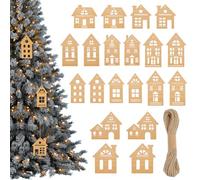PH PandaHall 20pcs 10 Styles House Shape Wooden Tag, Wood House for Crafts Decoration Tree Hanging Ornaments Cutout Hangings with Ropes for Home Wedding Party Decorations 4~6.7 Inch