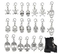 PH PandaHall 20pcs 10 Styles Skull Clip on Charm Pendants, Goth Shoe Lace Charms Pendants Antique Silver Shoes Decoration Charms for Sneakers Canvas Shoes Boots Halloween Jewellery Making