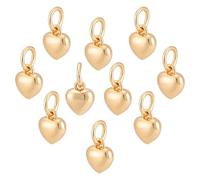 PH PandaHall 20pcs 14K Gold Plated Heart Charms, 9mm Puffed Heart Pendants 3D Love Hearts Brass Dangle Pendant with Jump Ring Connecter for DIY Necklaces Bracelets Earrings Jewellery Findings Making