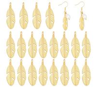 PH PandaHall 20Pcs 18k Gold Plated Feather Charm Pendants Golden Feather Wing Charm Metal Leaf Charms Dream Catcher Charms for Jewellery Making Bracelets Kaychain Necklace Earrings, 1.1x0.35