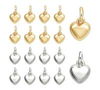 PH PandaHall 20pcs 18K Gold Plated Heart Charms 2 Colors Valentine's Day Love Dangle Charms Silver Golden Hearts Pendant with Jump Rings for Jewellery Making Necklace Bracelet Craft, 12x10x5.5mm