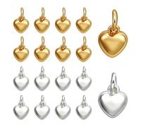 PH PandaHall 20pcs 18K Gold Plated Heart Charms Valentine's Day Charm 2 Colors Love Dangle Charms Silver Golden Hearts Pendant with Jump Rings for Jewellery Making Necklace Bracelet Craft, 12x10x5.5mm