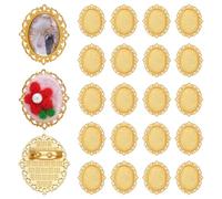 PH PandaHall 20PCS Cabochon Brooch Oval Blank Bezel Tray with Pin Vintage Style Golden Brooch Pins Cabochon Frame Photo Pins Base for Wedding Graduation DIY Jewellery Making