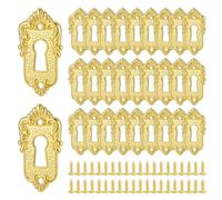 PH PandaHall 20pcs Decorative Keyhole Cover Plate Keyhole Escutcheon Plate Vintage Keyholes Decoration Golden Lock Rosettes with 40pcs Screw for Cabinet Door Desk Drawer Box Furniture Repair