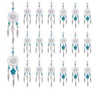 PH PandaHall 20pcs Dream Catcher Keychains, Silver Dream Catchers Charm Pendants with Turquoise Shell Feather Wings Charms Dangles with Lobster Clasps for Home Car Keyring Jewellery Making