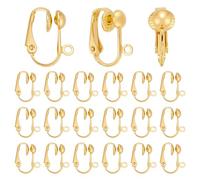PH PandaHall 20pcs Golden Non-Pierced Clip on Earring Components, Brass Clip-on Earring Converter for Non-Pierced Ears DIY Earrings Making Women, Hole: 1.2mm